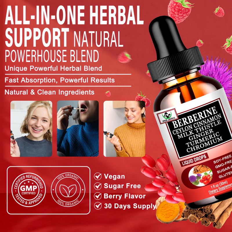 Berberine Drops, High Absorption 6-in-1 Liquid Berberine Supplement with Ceylon