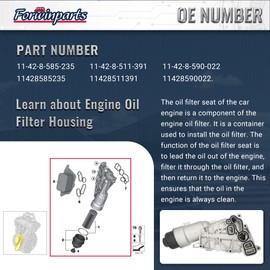 Forwinparts 11428585235 Engine Oil Filter Housing for 2014-2019 Mini Cooper 2016-2019 Mini Cooper Clubman 2017-2022 Mini Cooper Countryman 1.5L 2.0L 11428511391 11428590022 Aluminium