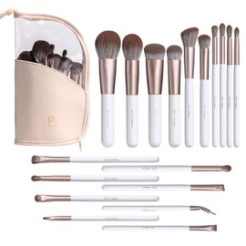 BS-MALL Makeup Brushes With Bag Case White Premium Synthetic Foundation Powder Concealers Eye Shadows Makeup 18 Pcs with White PU Bag