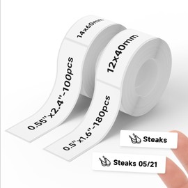 DETONGER Set of 2 White Thermal Tapes 12mm×40mm(0.47"x1.57")+12×60mm(0.47"×2.36") Label Maker Tape Paper for P0 Label Printer