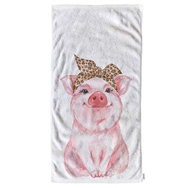 oFloral Pig Hand Towels Cotton Washcloths,Farm Animal Funny Cute Piggy Wearing Leopard Bandana Pink Super-Absorbent Soft Towels for Bath/Yoga/Golf/Hair Towel for Men/Women/Girl/Boys 15X30 Inch