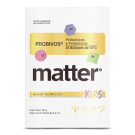 Matter Probivos Kids, Probioticos y Prebioticos con 6 Cepas Certificadas, L-Glutamina USP e Inulina de Agave Orgánica, Apoya la Microbiota y Bienestar