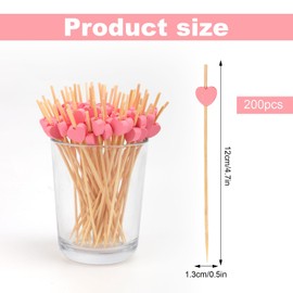 200pcs Heart Shaped Cocktail Toothpicks, Colorful Food Picks for Appetizer Fruit Sticks Skewers for Wedding Bridal Shower Valentine's Day Party Decor (Pink)