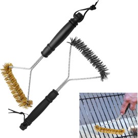 Belvanr 2 pieces 12.5 inches / 32 cm heat insulation wire brush grill, grill brush with grill brush, stainless steel head, for cooking grate, gas grill, charcoal grill, cast iron grill