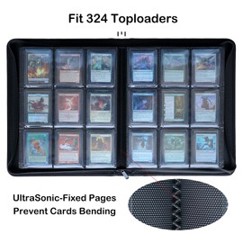 Rayvol Toploader Binder, Holds 300+ Toploaders 9-Pocket Top Loader Card Storage Album, Ringless Double-Sided Pockets for Cards in 3 x 4'' Toploaders