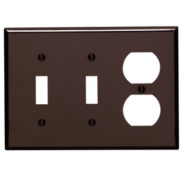 Leviton 3-Gang Wallplate, 2-Toggle 1-Duplex Outlet/Receptacle Combination, Standard Size, Thermoset, 85021, Brown