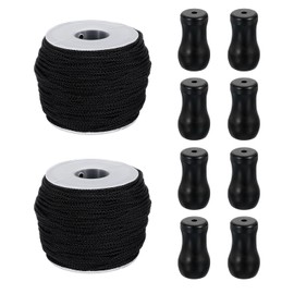 sourcing map 2 Roll Braided Lift Shade Cord, 1.8 mm 55 Yards/Roll Nylon Cord String with 8Pcs Wood Blind Pull Cord Knobs for Roman Blind Shade Rollers Repair Curtain Craft DIY (Black)