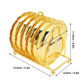 Coasters Set of 6, 10cm European Style Retro Metal Coaster with Holder, Non Slip Cup Mats Tabletop Display for Home, Bar, Kitchen, Coffee Table Decoration(Gold)