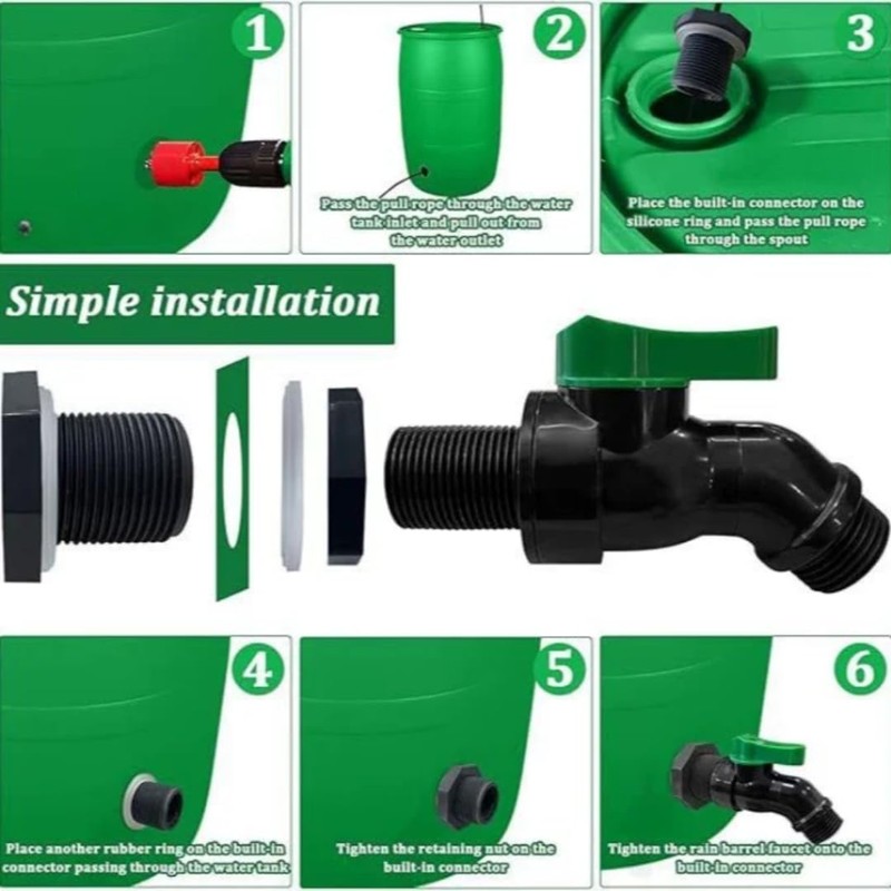 High Flow Rain Barrel Spigot Kit, 3/4" GHT Garden Hose