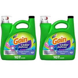 Gain Gain + Odor Defense Liquid Laundry Detergent Super Fresh Blast Scent 154 fl oz 107 Loads HE Compatible (Pack of 2)