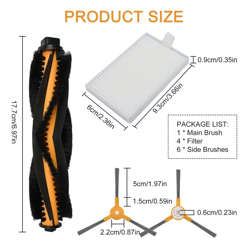 1 Main Brush 4 6 Side Brushes Replacement Kit for
