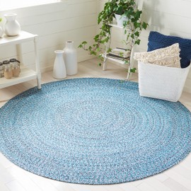 SAFAVIEH Braided Collection 3' Round Blue/Black BRD351M Flatweave Cotton Living Room Dining Bedroom Foyer Area Rug