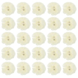 PATIKIL 2" Chiffon Flowers, 30Pcs Fabric Flowers Sewing Appliques Embellishments with Rhinestone Pearl for DIY Crafts Wedding Headbands Party Decoration, Beige
