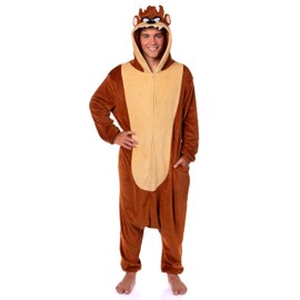 INTIMO Looney Tunes Mens' Tasmanian Devil Taz Hooded Union Suit Costume Sleep Pajama For Adults (XX-Large/XXX-Large) Brown