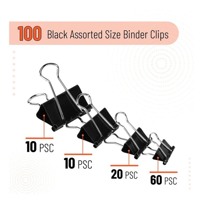 Clips Para Carpeta Negros 100 Unidades Varios Tamaños