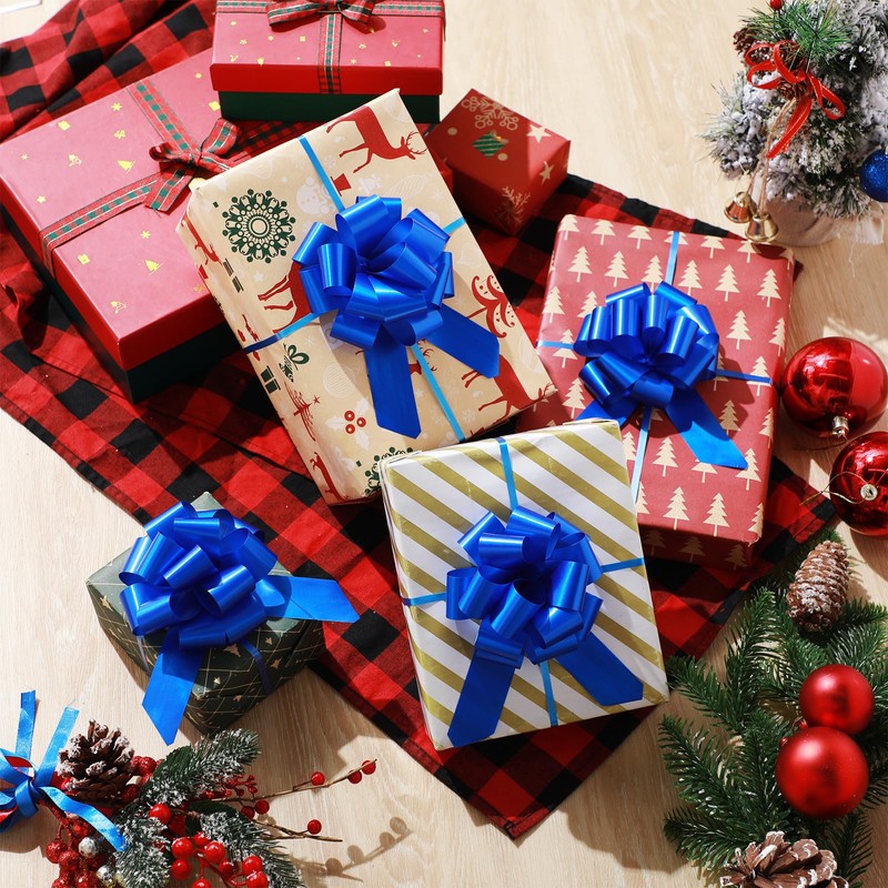 48 Pcs Blue Christmas Pull Bows Bulk for Wrapping Gift