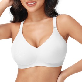 PoseFree Supportive Bras for Women - Wireless & Seamless with Jelly Push Up for All-Day Comfort White L