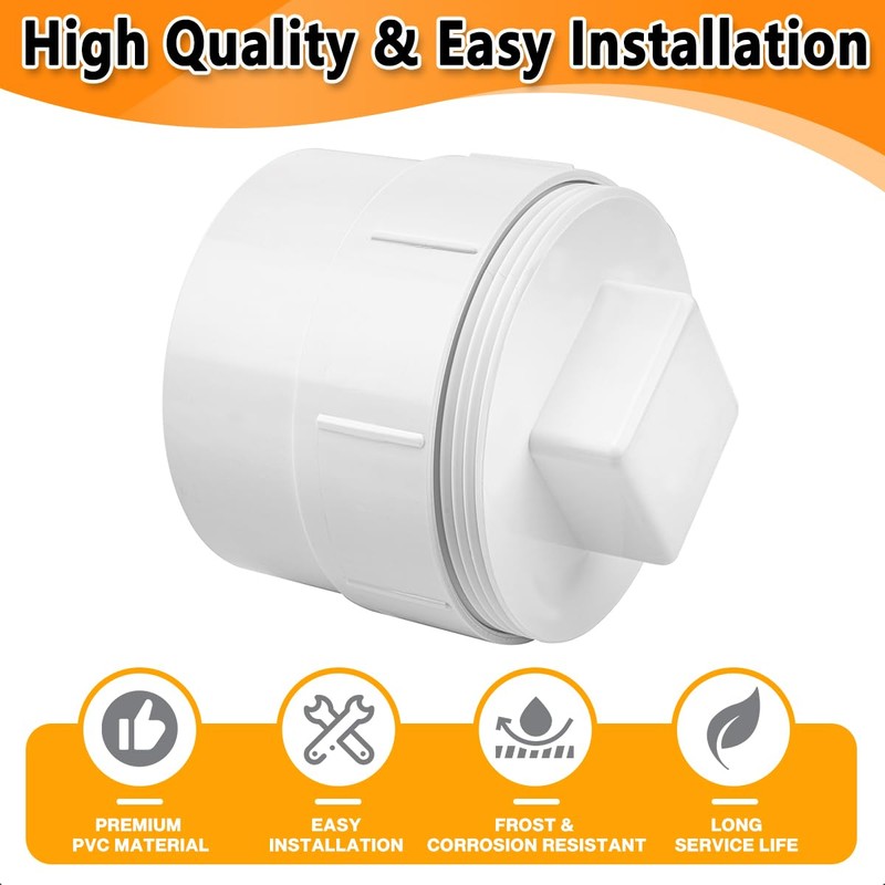 4" PVC Sewer Cleanout Adapter with Plug Pipe Fitting, PVC