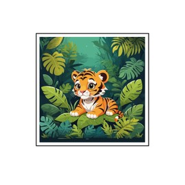 Jungle Tiger Wall Decal Sticker, 8" Tropical Leaves Design, Kids Room Decoration,Auto, Wall, Laptop, Cell, Truck Sticker for Windows, Cars, Trucks