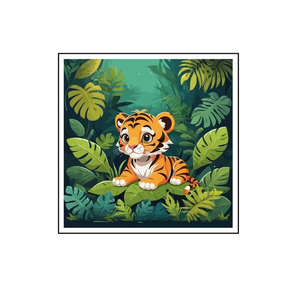 Jungle Tiger Wall Decal Sticker, 8" Tropical Leaves Design, Kids