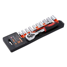 KATSU 1/4 Inch Socket Set 12Pcs, 4-13mm Metric Drive with 24-Teeth Quick-Released Ratchet Wrench and 4" Extension Bar, High Grade Chrome Vanadium Steel, Auto Repairing Garage Tool 420340