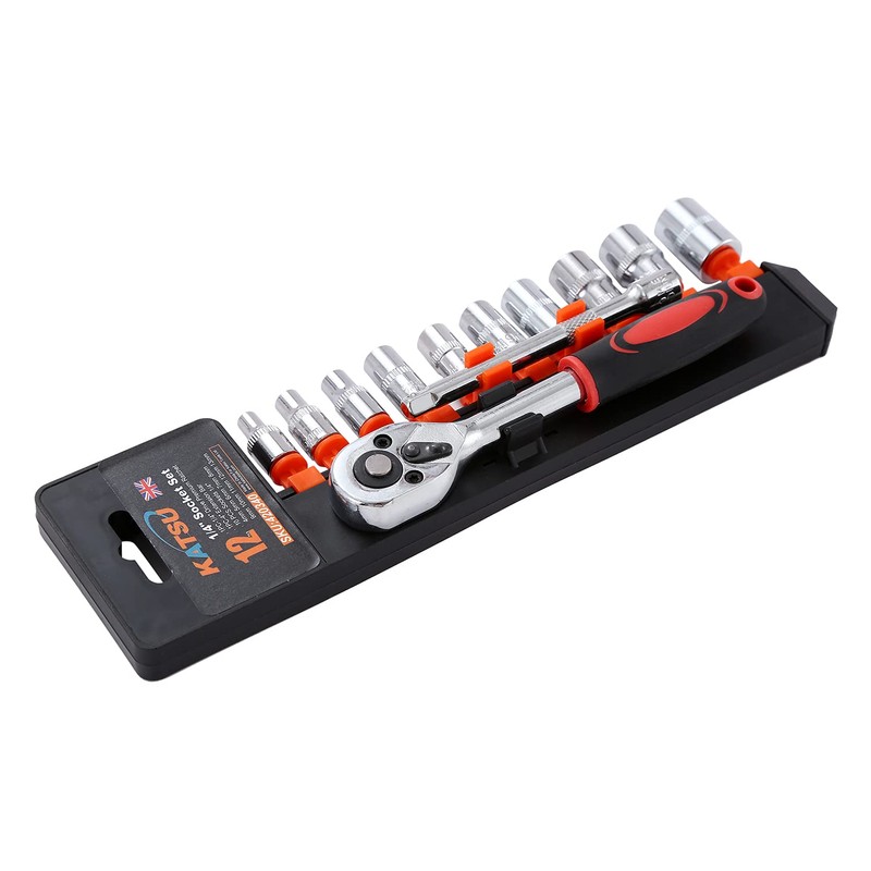 KATSU 1/4 Inch Socket Set 12Pcs, 4-13mm Metric Drive with