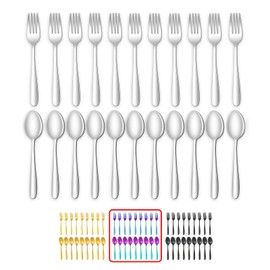 24-piece Rainbow Forks and Spoons Silverware Set, Food Grade Stainless Steel Flatware Cutlery Set for Home, Kitchen and Restaurant, Spoons and Forks Set, Rainbow Dinner forks Mirror Polished (Rainbow)