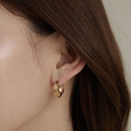 Gold&Deer 14K Goldfield Rubian Line One-Touch Earrings Yellow Gold / 골드앤디어 14K 골드필드 루비앙 라인 원터치 귀걸이 옐로우골드
