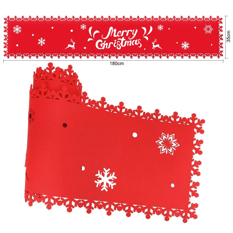 HOWAF Merry Christmas Reindeer Snowflake Table Runner Red Christmas Table
