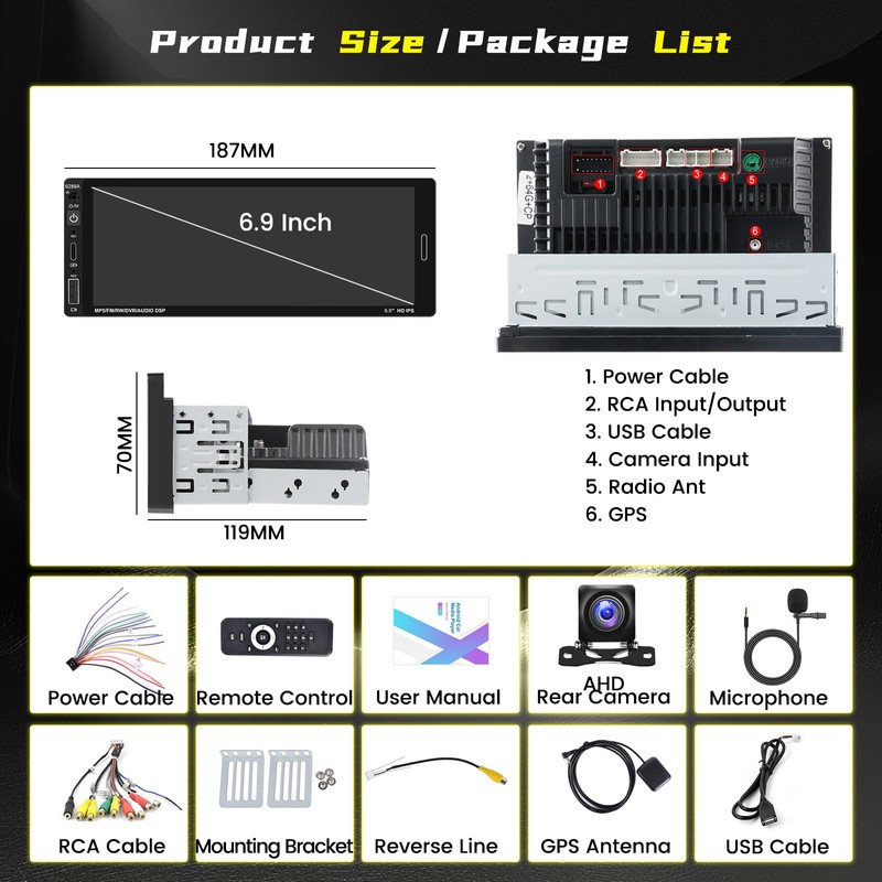 【2+64GB】 Hikity Android 13 Single Din Car Stereo Wireless Carplay