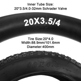 RUTU 20x4 Bike Tire Foldable 20 x 4.0 Fat Tire (102-406),20 Inch Bike Tire and Tube with Tire levers,Valve Tool Compatible with 20x4.0 Electric Bike/Mountain Bike Tires and Tubes