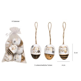 18 x Easter Eggs for Hanging Easter Decoration Outdoor Black White Gold Plastic (Floral)