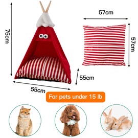 cat Beds for Indoor Pets. Teepee Tent.Elevated cat Tent, Small cat Bed with Pad, Portable Wooden Cat Tunnel and House, Comfortable Home for Cats (red, M)