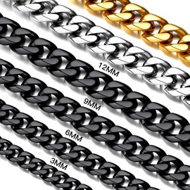 12mm 316L Stainless Steel Chunky Miami Cuban Chains Necklaces Statement Hip Hop Punk Jewelry Big Heavy Black Curb Cuban Link Chain Necklace for Men & Women 18 inches