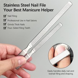 2-Pack Stainless Steel Toe Nail Files, 4-Sided Design for Thick Nails, Ideal for Men, Seniors, and Dogs