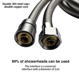 Shower Hose 2m, Stainless Steel Shower Pipe Standard G1/2 Universal Anti Kink Shower Hoses Flexible Long Showers Hose for Bath Taps