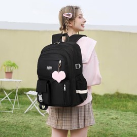 qodbopack Backpack For School Women College Middle High Teen Girls Student Bookbag Waterproof Laptop Bag Black