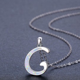 Cuoka Initial G Necklace, 925 Sterling Silver Monogram Letter Pendant with Created Opal, A-Z Alphabet Necklace, Initial Jewelry Gifts for Women Girlfriend Daughter