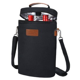 Tirrinia 2 Bottle Wine Carrier for Picnic - Color: Black, Size: 2-bottle