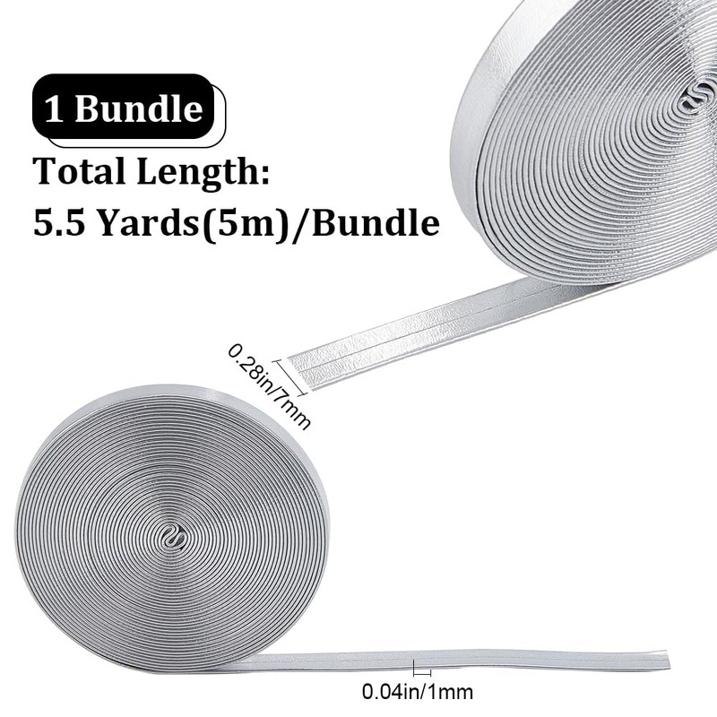 GORGECRAFT 5.5Yds x 0.3" Flat Silver Metallic Leather Straps Glossy