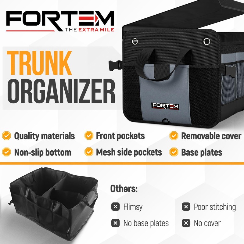 FORTEM Trunk Organizer For SUV Car Organizer and Storage, Multi-Compartment