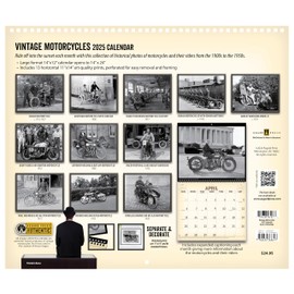 Asgard Press 2025 Vintage Motorcycles Calendar, 16 Months, Frame-Ready Historical Photos of Classic Motorcycles, 14”x24” (Size When Open)