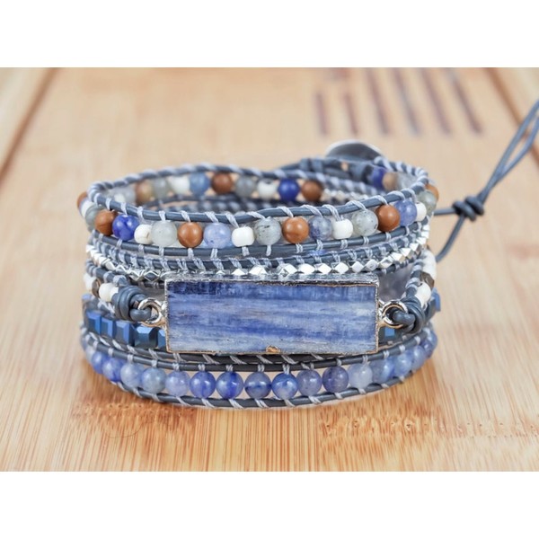 Blue Topaz Stone Bracelet, Natural Crystal Beaded Bracelet, Gemstone Bracelet for Men, Anxiety Relief Bracelet for Woman