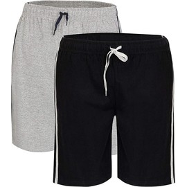 Mens 2 Pack Nightwear Pyjamas PJ Bottoms Super Soft Comfy 100% Cotton Shorts (XL, Black/Grey)