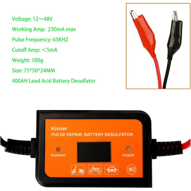 400AH Lead-Acid Battery Desulfator Battery Maintainer Auto-Setting for 12V-48V Auto