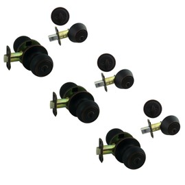 3 - Cosmas 20 Series Oil Rubbed Bronze Entry Knob with Matching Single Cylinder Deadbolt Combo Packs Keyed Alike (We Key Lock Orders Alike for Free)