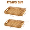2 Pack Rectangle Rattan Serving Trays with Handles, Decorative Woven
