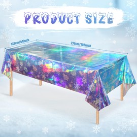 6 Pack Iridescent Winter Snowflake Plastic Tablecloth Decorations, Holographic Blue and Purple Snowflake Winter Wonderland Disposable Table Cover for Winter Holiday Birthday Decorations, 54x108 Inch