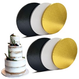 ANSSDO 14 Inch Round Cake Drums, 6 Packs Greaseproof Cake Drum in Gold Black White Assorted Color Cake Base, Cardboard Cake Boards for Presenting Heavy/Tall Tiered Cakes, Base para Pastel