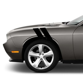 Clausen's World 4 Inch Fender Hash Mark Bars Vinyl Rally Racing Stripes, Fits Dodge Challenger, Both Sides, Black Matte